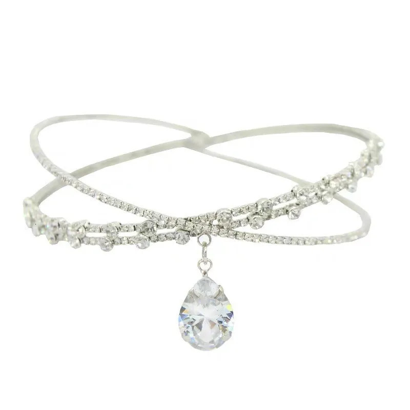 European and American crystal stone drop oval necklace fashionable versatile neck necklace for women 250716