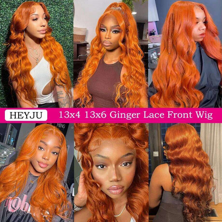 Orange Ginger Front Wigs Human Body Wave 13x6 HD Frontal Colored Brazilian Hair 13x4 Transparent Lace Wig