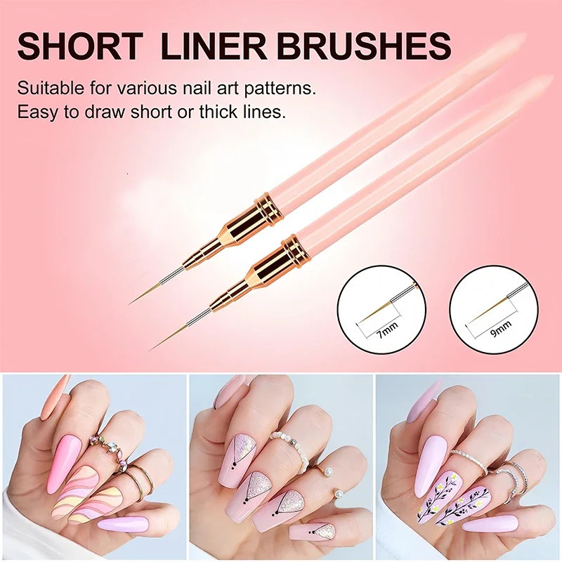 7/9/11/15/25MM Nail Liner Brush Set UV Gel Nail Brushes Kits 5pcs French Stripe Line Painting Drawing Flower Pen Manicure Tools 250716