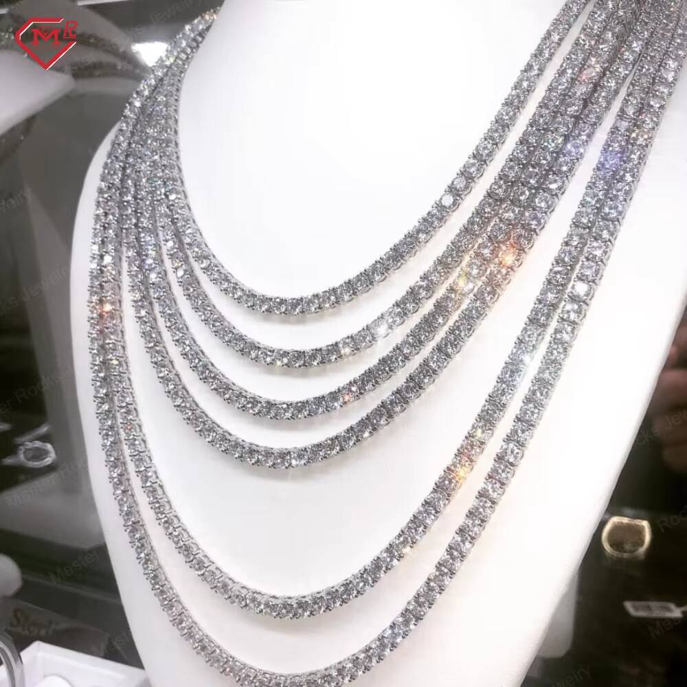 Hiphop Tennis Chain 3-5MM Vvs Iced Out Diamond 925 Silver Moissanite Tennis Chain Necklace