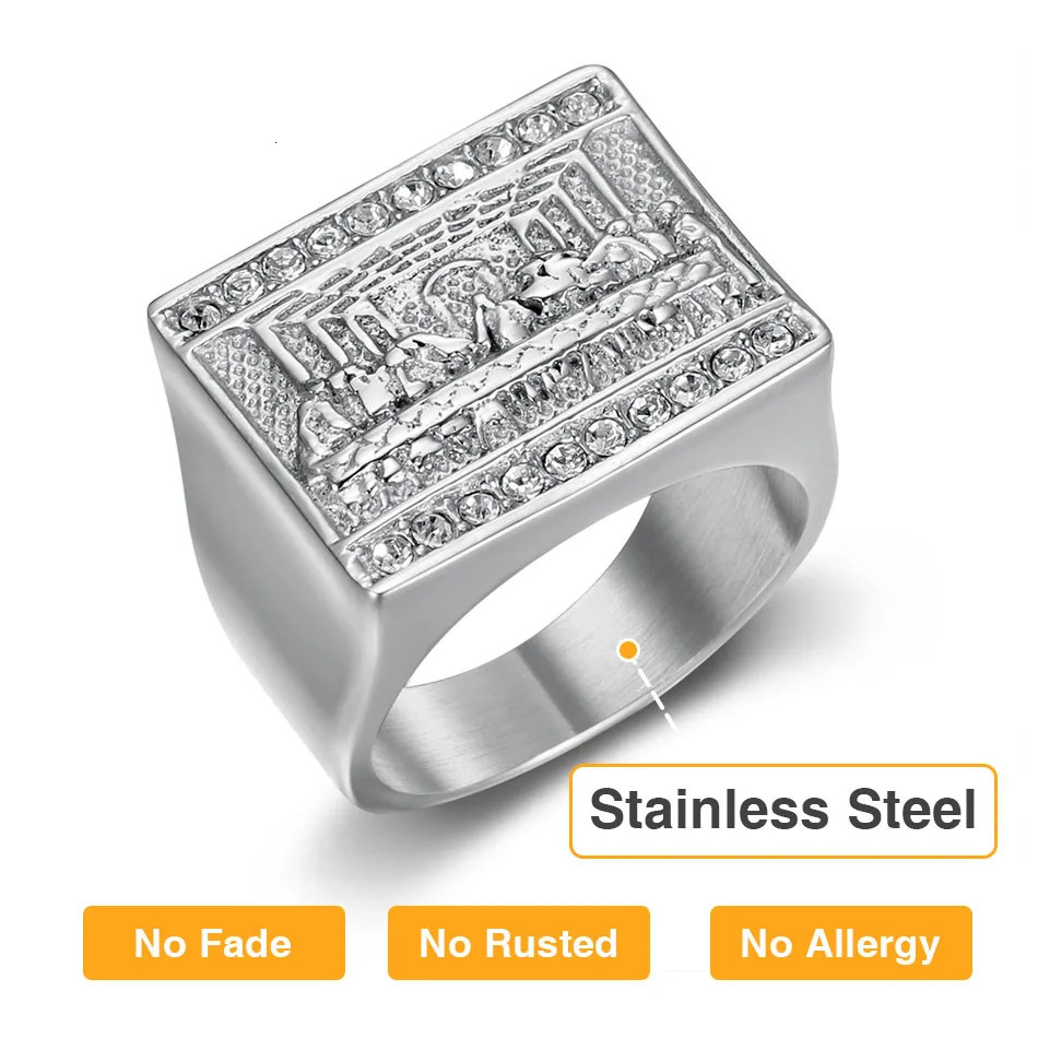 No Rusted High Quality Stainless Steel Hip Hop Waterproof Ring for Men the Last Supper Jesus Judah Dinner Punk Rings Jewelry 250716