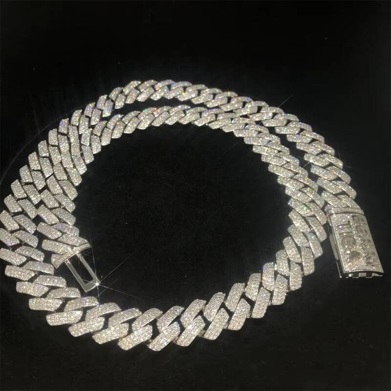 Hip Hop 925 Sterling Silver Iced Out Moissanite Miami Cuban Chain Link
