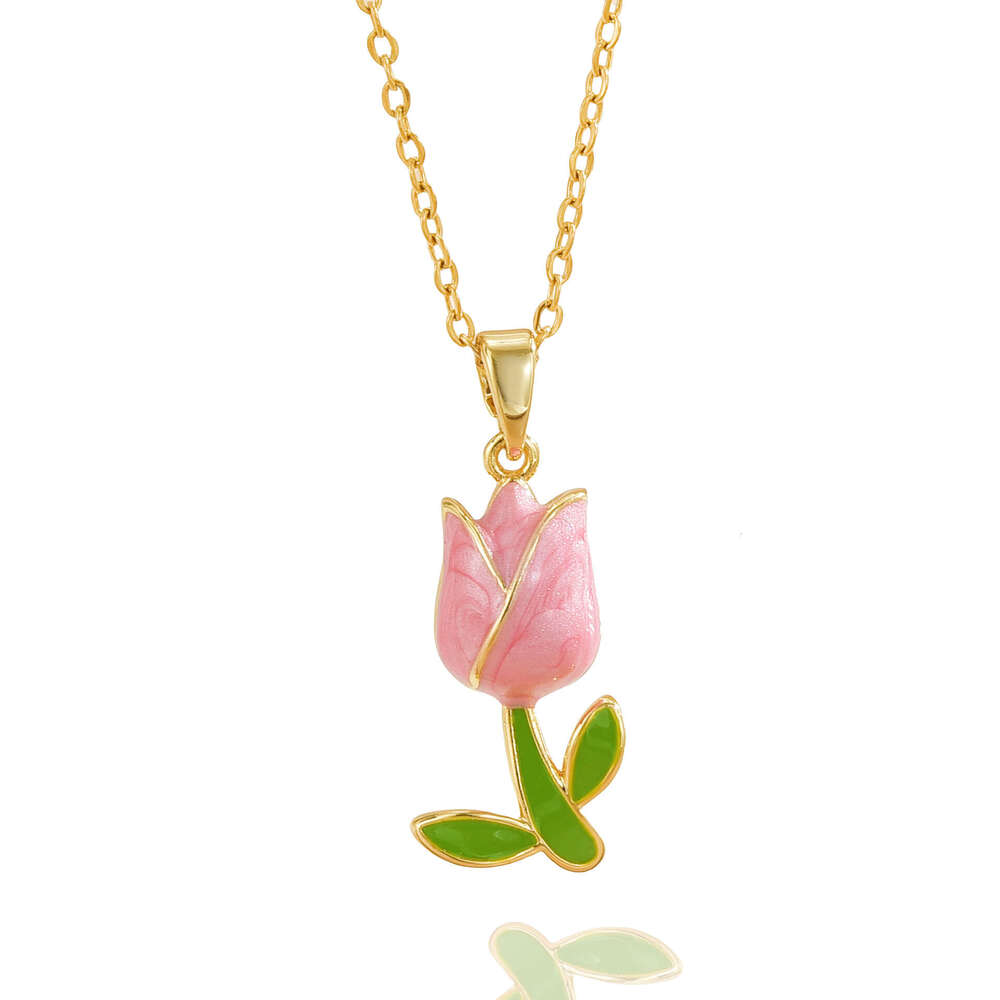 New High-End Romantic Flower Tulip Collarbone Chain Fashion Fresh Oil Drop Necklace C03