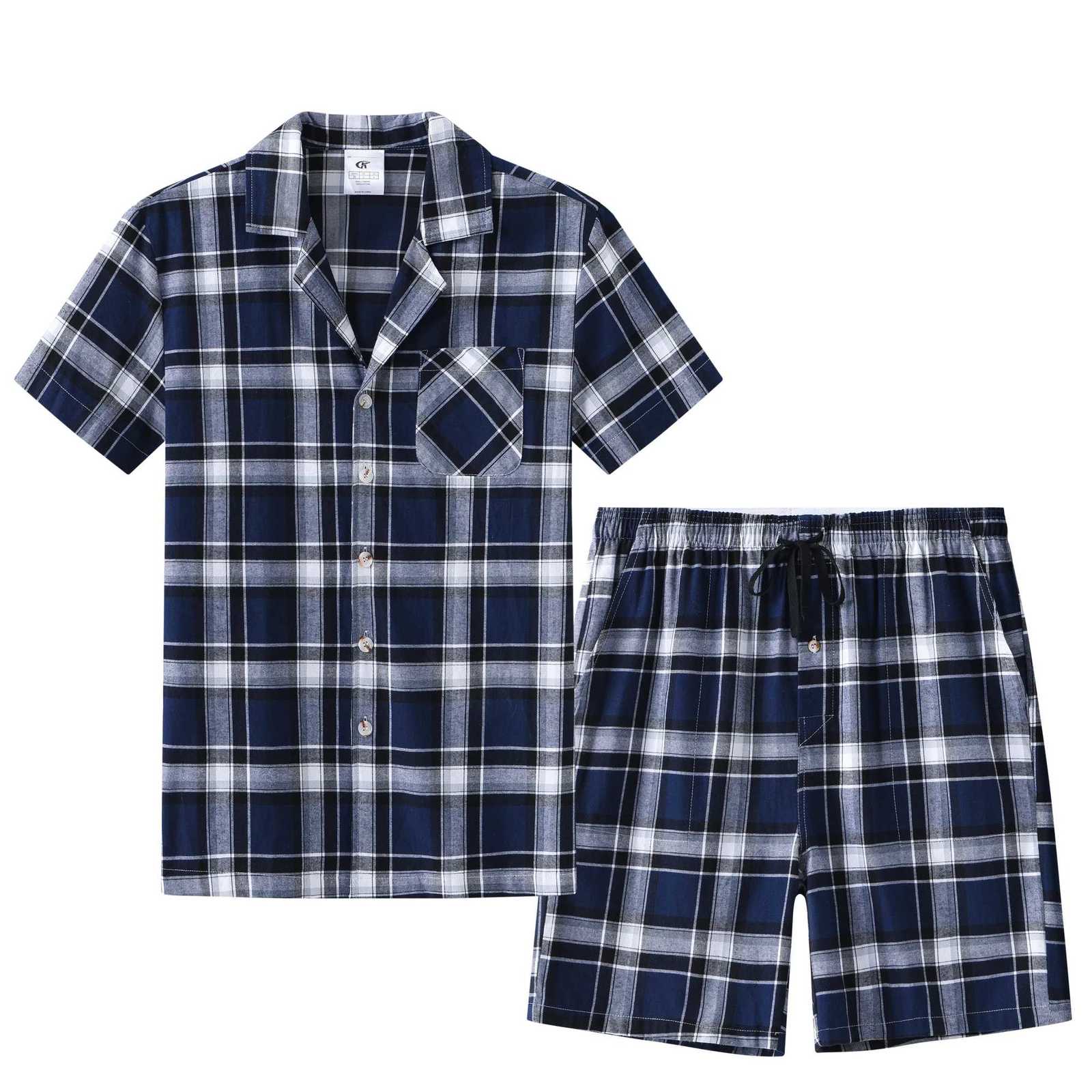 Men Summer Short Pajama Set 2Pcs 100% Cotton Breathable Crop Pajama Short Sets Bottoms Tops Cozy Suit for Home Outdoor W250717