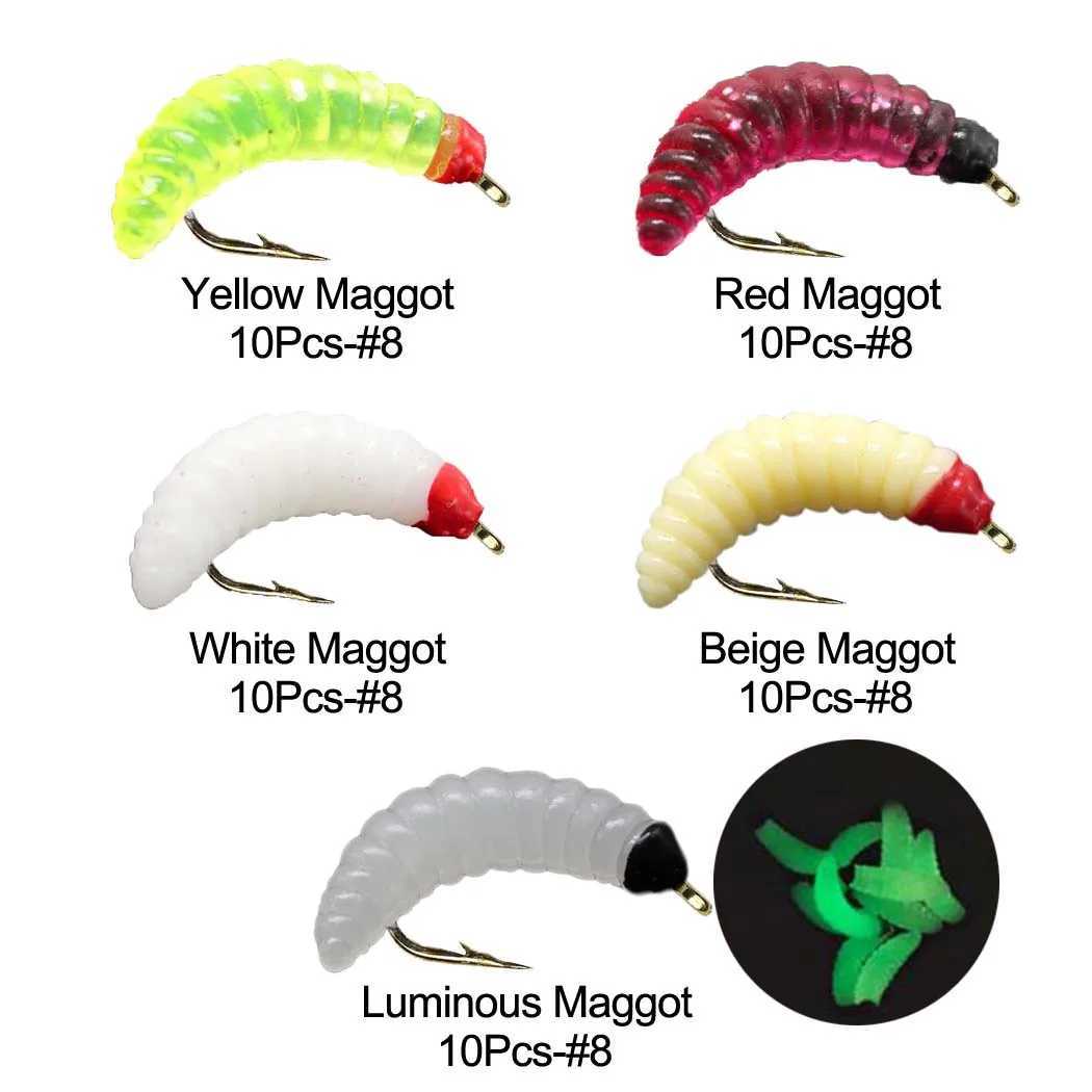 5/10/20Pieces Maggot Fly Fishing Wet Trout Flies Worm Bait for Trout Perch Bass Fishing Fly Insect Lures Z250717