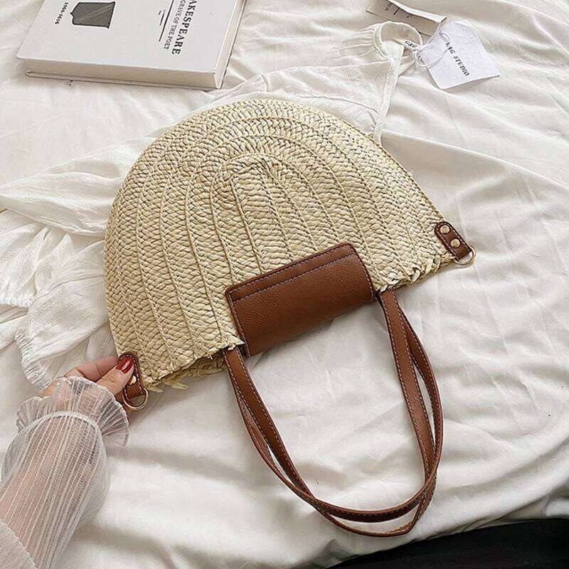 Women Summer Straw Bag Woven Beach Shoulder Bags Casual Designer Saddle Shopper Totes Female Large Capacity Travel Handbag Bolsa