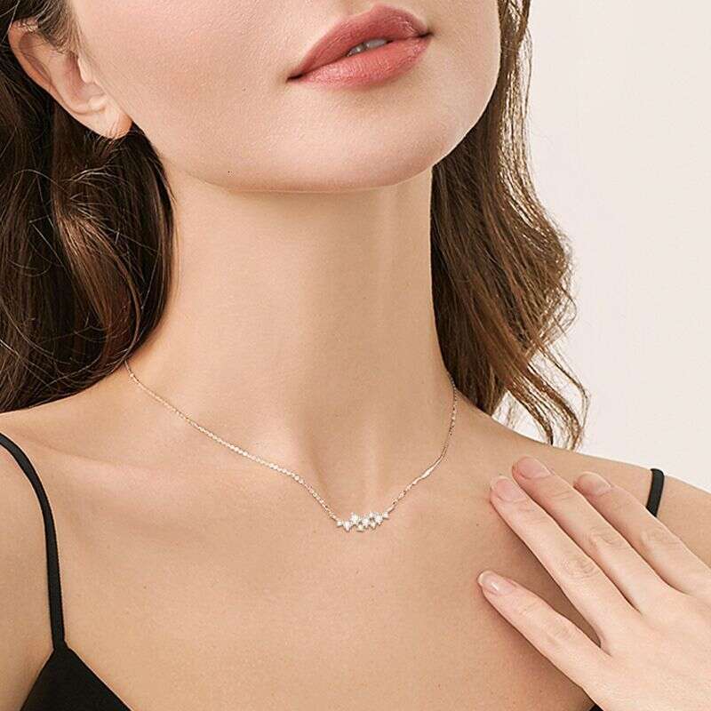 Tiktok Iuencer Same Style Cool Niche Design Moissanite Necklace For Women Starry Sky Pure Sier Collarbone Chain High-End Jewelry B53