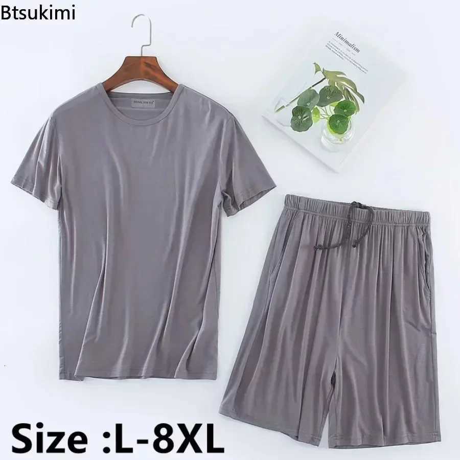 2025 Mens Summer Casual Sleepwear Sets Solid HomeWear Suits 2PCS Modal T-shirt and Shorts Oversized Summer Pajamas Male L-8XL W250717