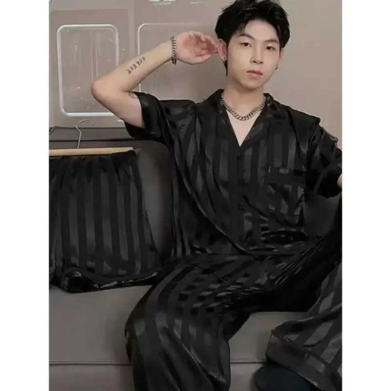 1111111111111111 Daimelu Couple Pajamas Womens Summer Short-Sleeved Plus Size Thin Mens Sleepwear Set Vertical Stripes Pajamas Suit Nightwear W250717