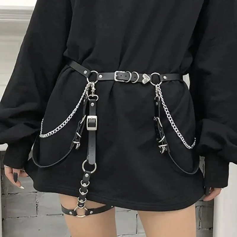 Women Skirt Belt Female Pu Leather Hip Hop Rock Nightclub Sexy Jeans Dress Heart Punk Belt with Metal Waist Chain 250715