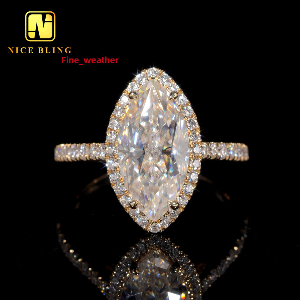 Fashion Jewelry 14K Gold Wedding Ring 3ct VVS Moissanite Marquise Cut Ring Moissanite Engagement Ring for Women