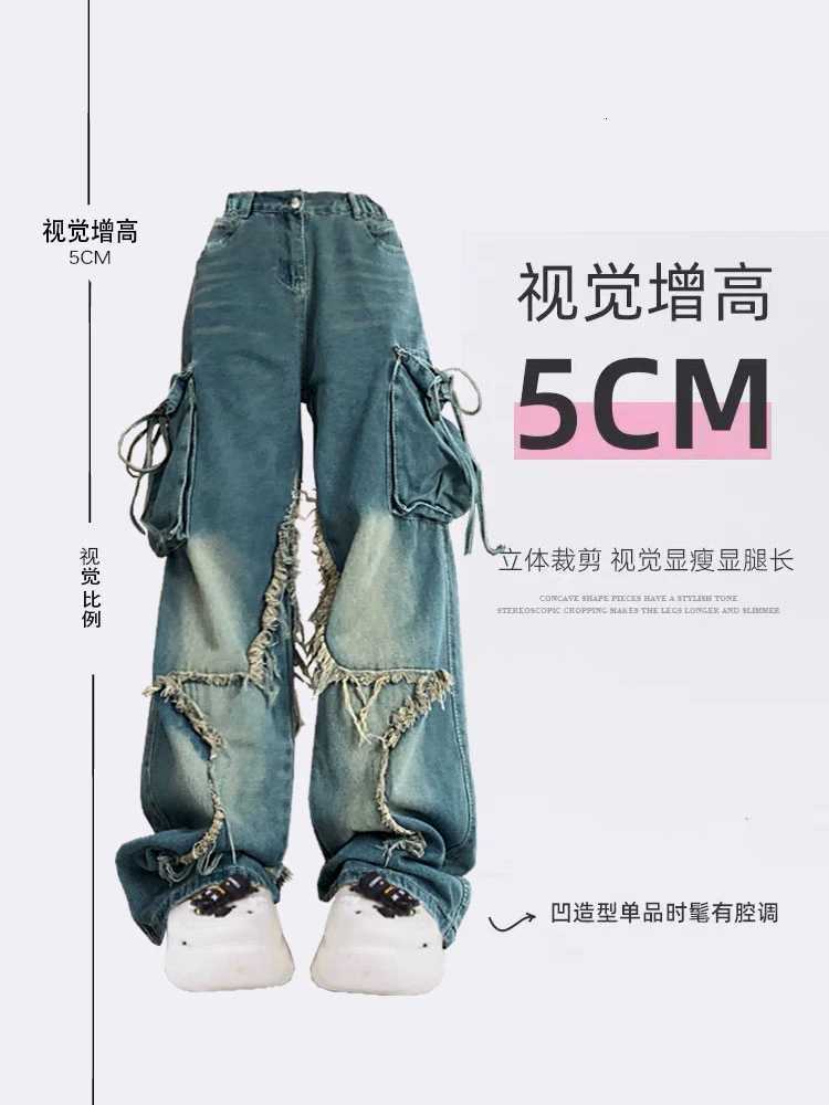 Women Blue Cargo Jeans Baggy Vintage 90s Aesthetic High Waist Cowboy Pants Harajuku Denim Trousers Y2k Trashy 2000s Clothing 2024 R250716