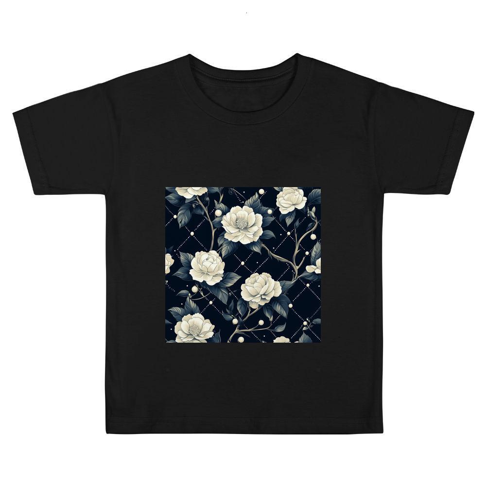 ddmywed Boy and girl Children's T-shirt T-shirt with an image of white roses on a dark background
