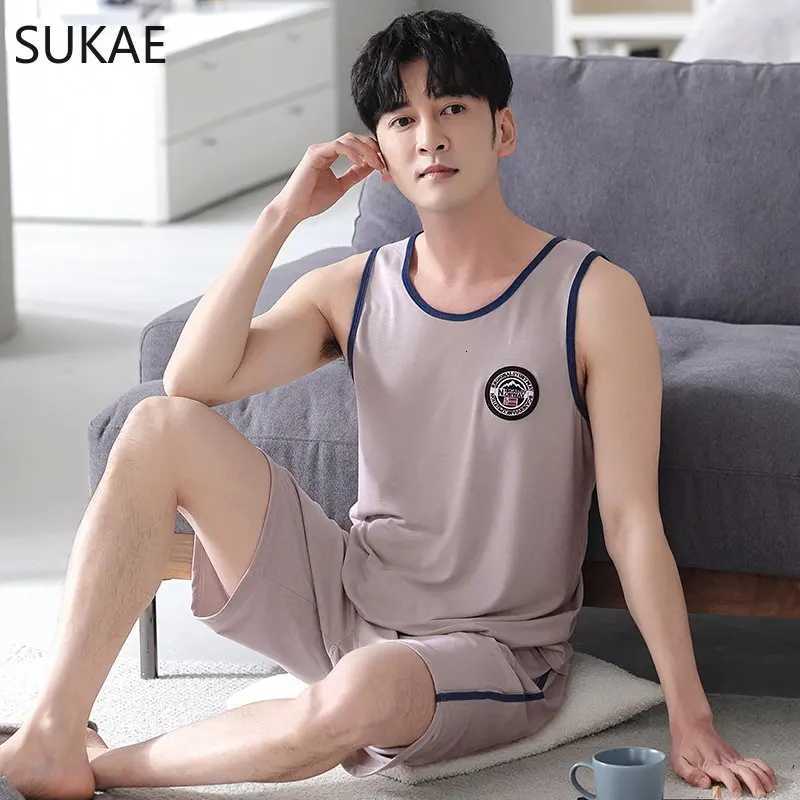 5XL Plus Size Mens Summer Cool Modal Shorts Leisure Loungewear Loose Sleepwear Elegant Solid Pajamas Mens Vest Pajama Set W250717