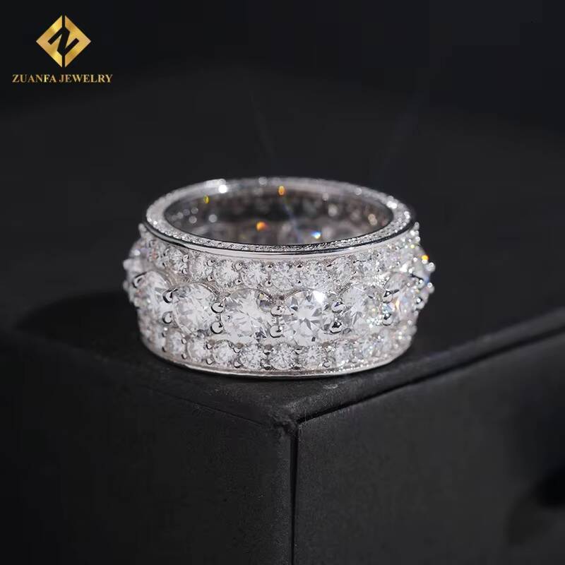 Hot Sale VVS Moissanite Ring Men Hip Hop Pass Diamond Tester Iced Out Fire Jewelry 925 Sterling Silver Full Diamond