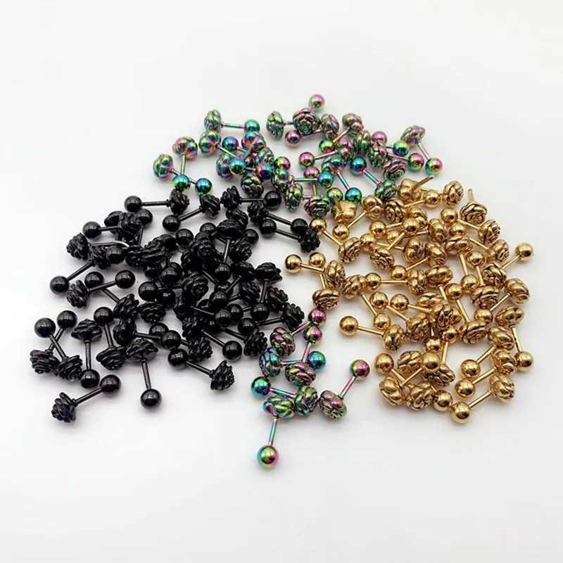 2Pcs/1Pair Blooming Roses Stud Earrings For Women Stainless Steel Screw Ball Ear Cartilage Studs Charm Jewelry y250715