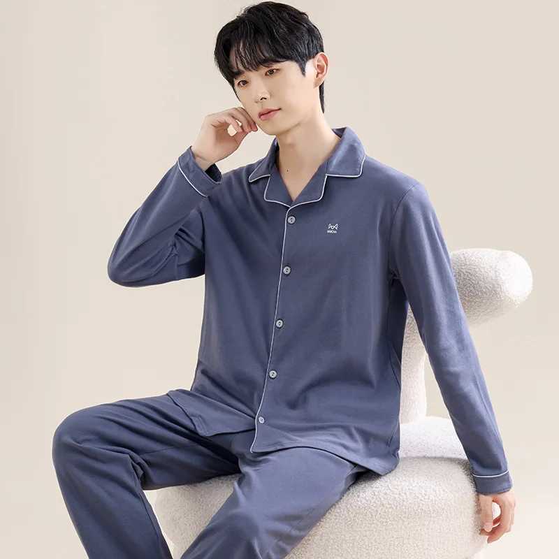 High Quality 00% Cotton Pajamas Suit Men Outside Classic Simple Males Homewear Fashion Soft Breathable Sleepwear Business Gent W250717