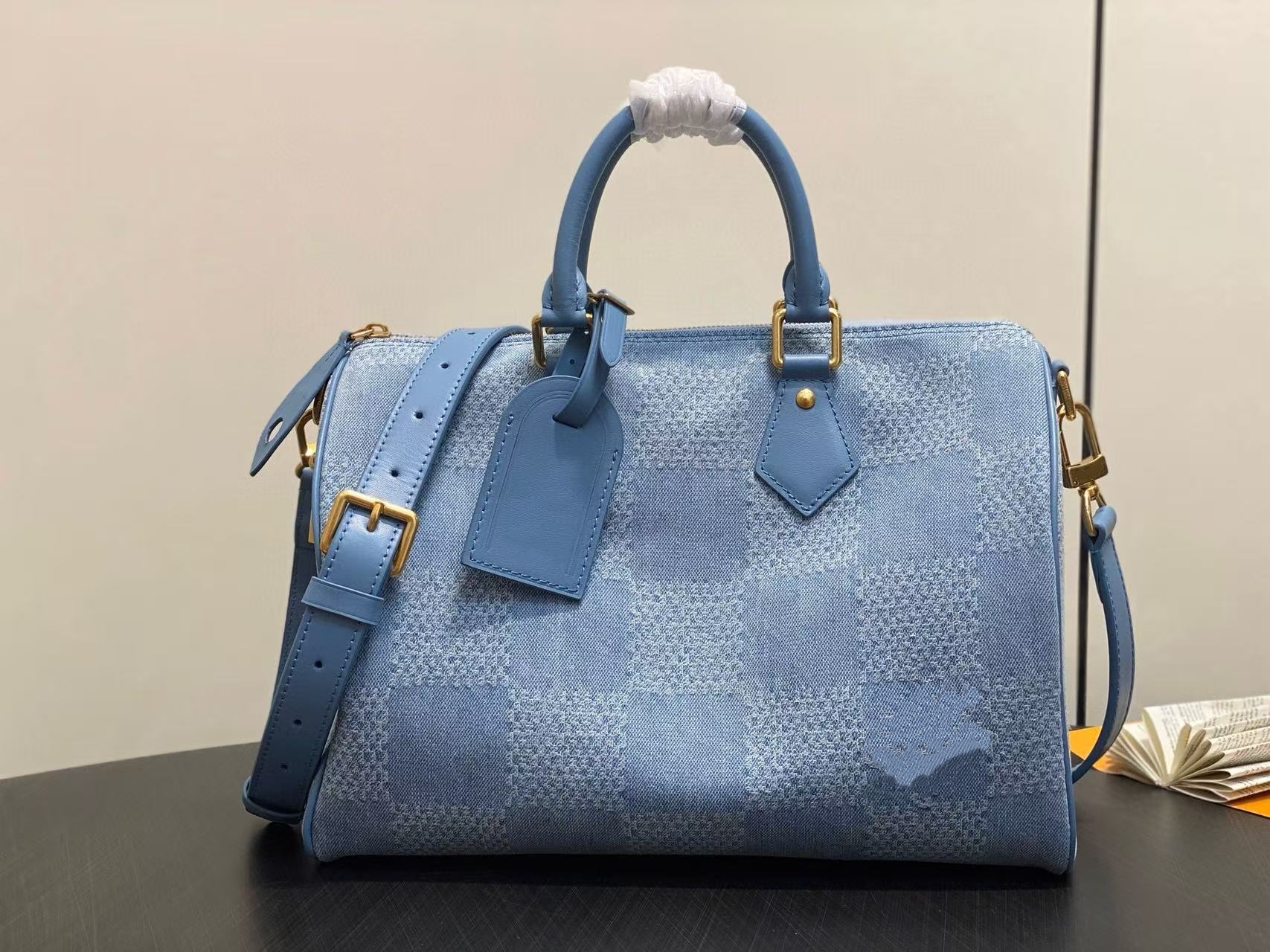 Top New Women's Pillow Bag Blue Denim Checkered Handbag Crossbody Bag N00203