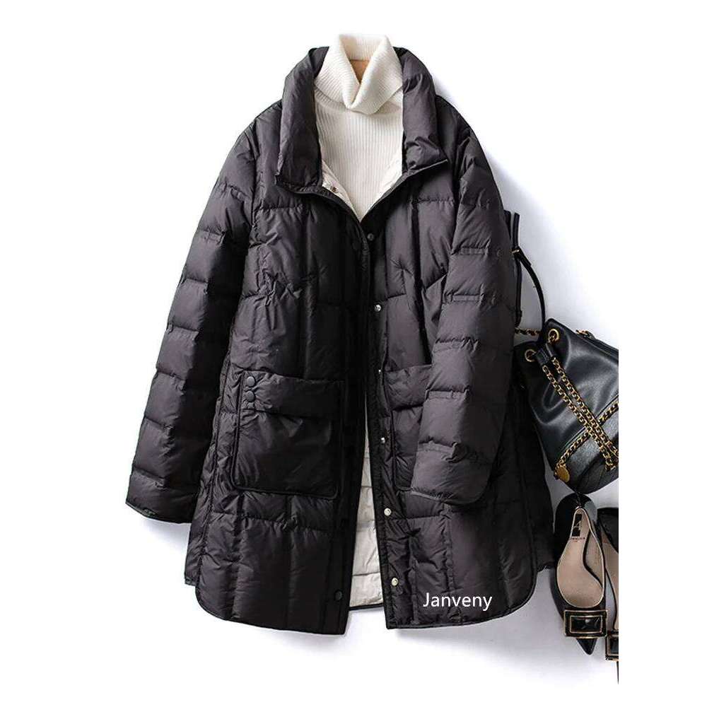 Janveny 2025 New Winter Women Lightweight 90% White Duck Down Jacket Ultra Light Warm Loose Puffer Feather Coat Female Parkas MDNG