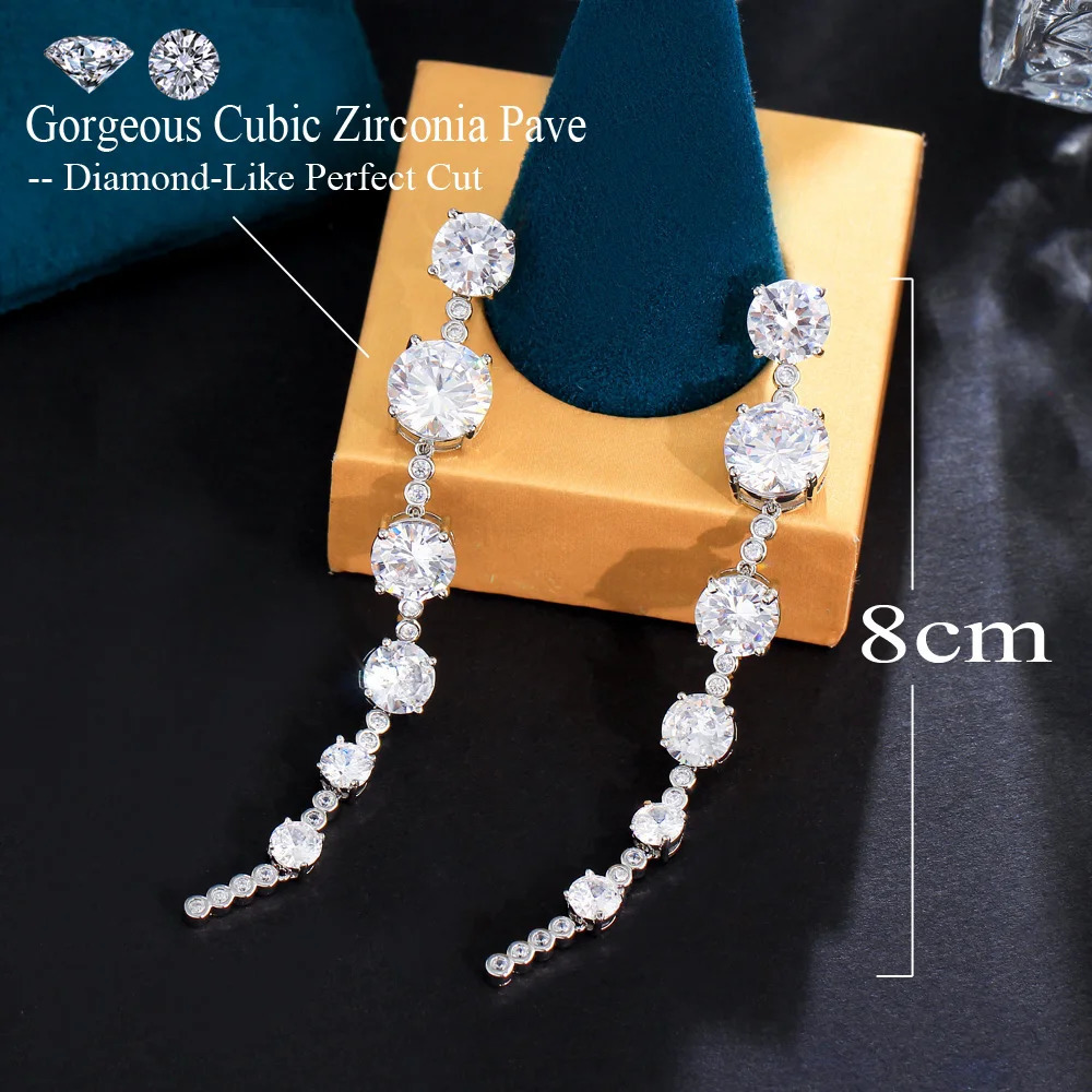 CWWZircons Sparkling Cluster Round Cubic Zirconia Stone Fancy Dangling Drop Pageant Earrings for Women Festive Jewelry CZ559 250716