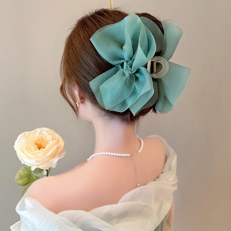 Summer Solid Color Mesh Tulle Bow Hair clips Elegant Women Ponytail Braid Hair Claw Clip Hair Clip Headwear Hair Accessories 250716