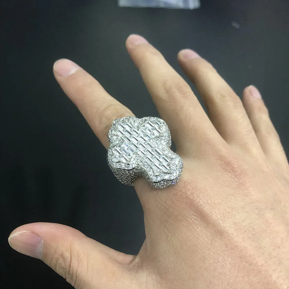 UWIN Baguettecz Cross Rings for Men Iced Out Bling Cubic Zirconia Rings Fashion Hip Hop Jewelry for Gift 250716