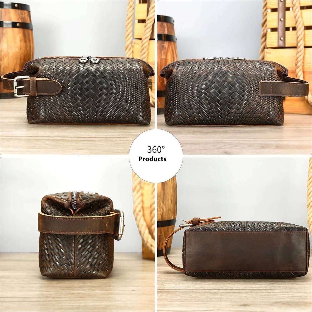 Genuine Leather Hand-Woven Clutch Men's Large Capacity Portable Handbag Storage Bag