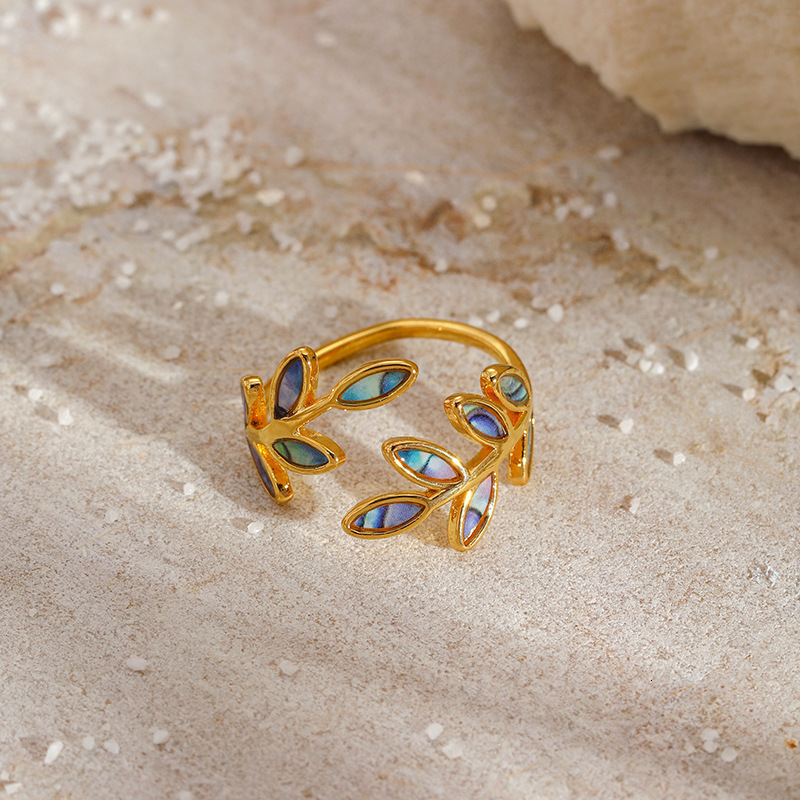 New Chinese Style Enamel Color Leaf Open Ring Ancient Design Elegant Versatile Jewelry for Women