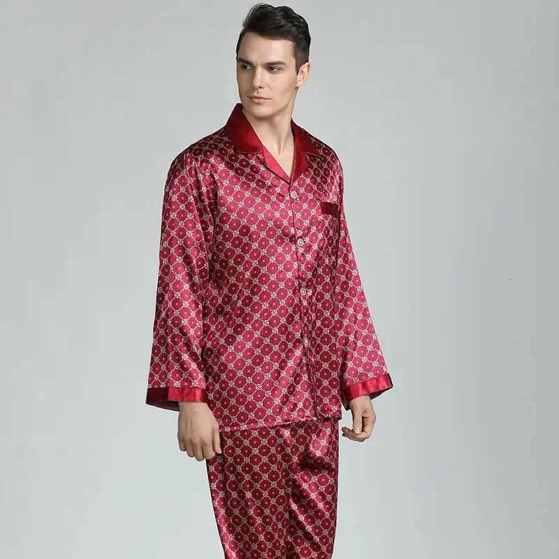 Mens Pajamas Spring Soft Cozy Long Sleeve Sleepwear Set Thin Ice Silk Satin Nightwear Suit Male Top Pants Home Clothing Pajamas W250717