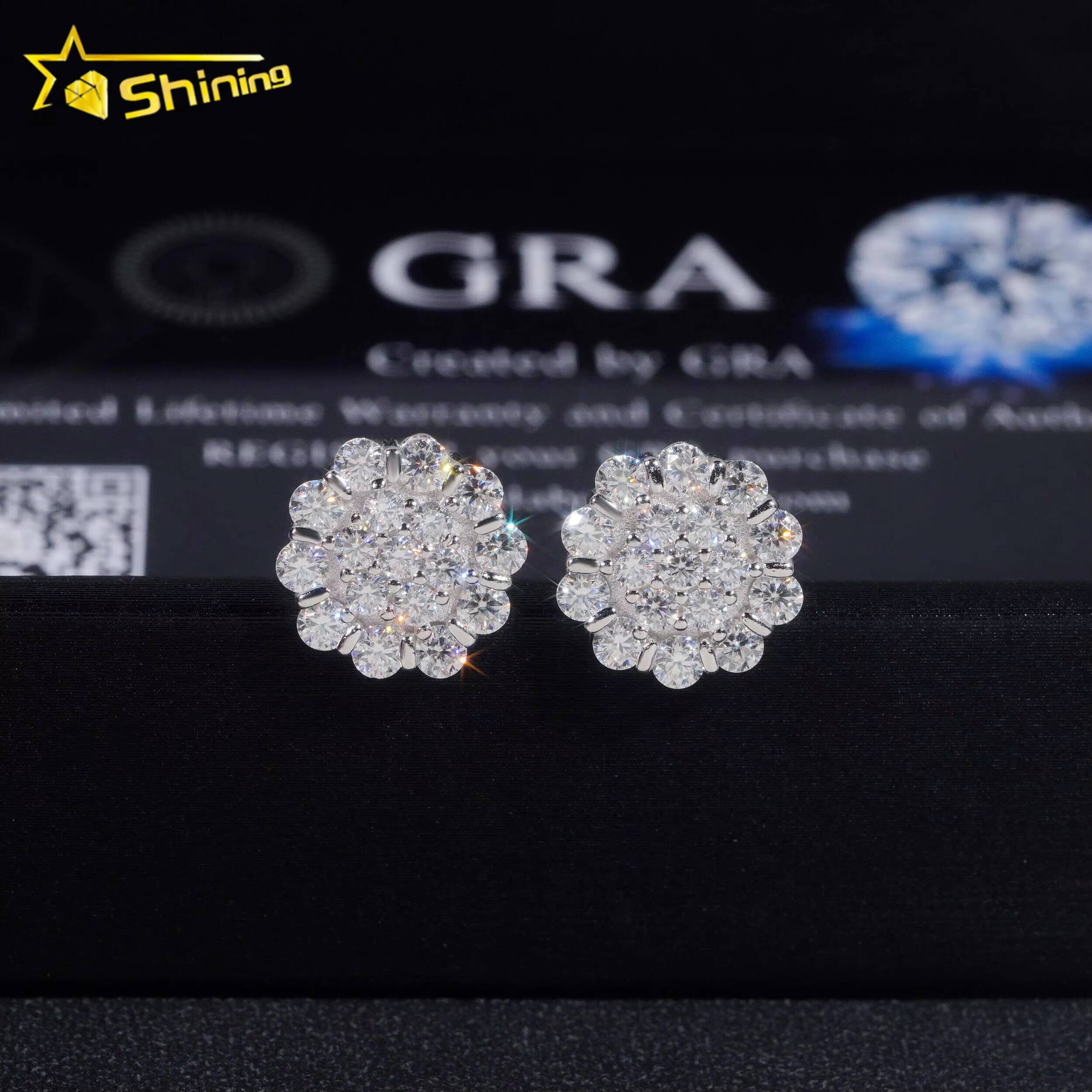 Moissanite Cluster Earring Hip Hop Jewelry Gold Plated 925 Sterling Silver Iced Out VVS Diamond Moissanite Screw Stud Earrings