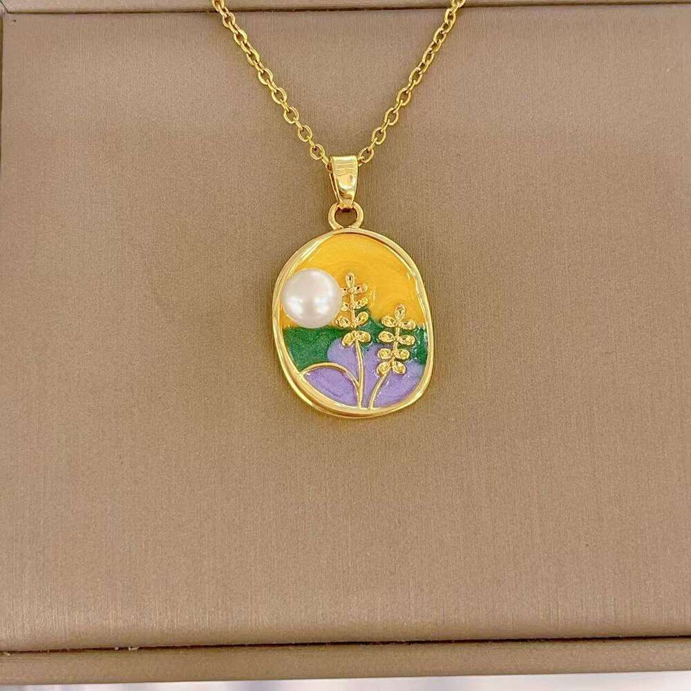 Oil Painting Style Color-Block Three-Dimensional Inlaid Necklace Fashion Design New Chinese Light Enamel Glaze Flower Collarbone Chain B97