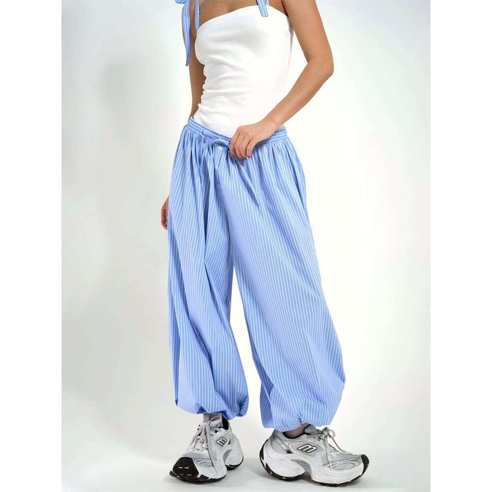 Striped Autumn New Street Style Trendy Loose Versatile Lantern Pants For Women B5