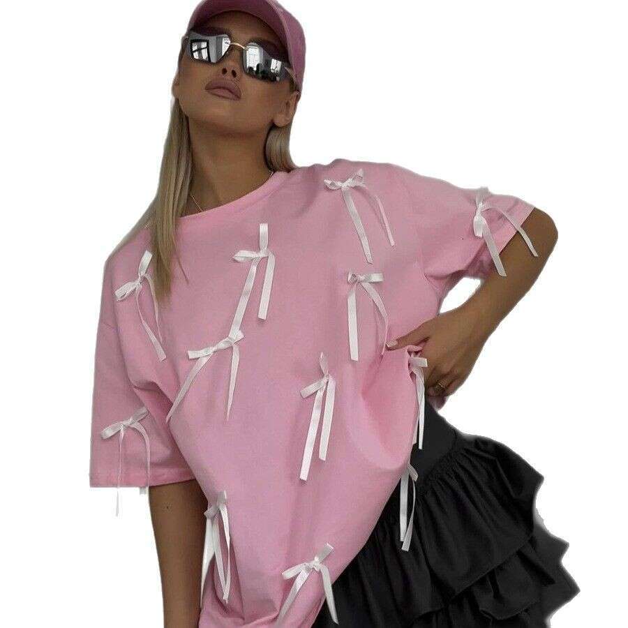 Summer New Long Tassel Short Sleeve T-Shirt For Women Casual Loose Pure Cotton Top Ins Style B5