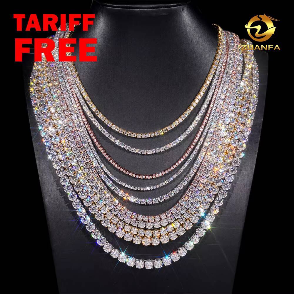 Luxury Men Women Hip Hop Iced Out Fine Jewelry 2MM 3MM 4MM 5MM Lab Diamond S925 Silver Vvs Moissanite Tennis Chain Necklace