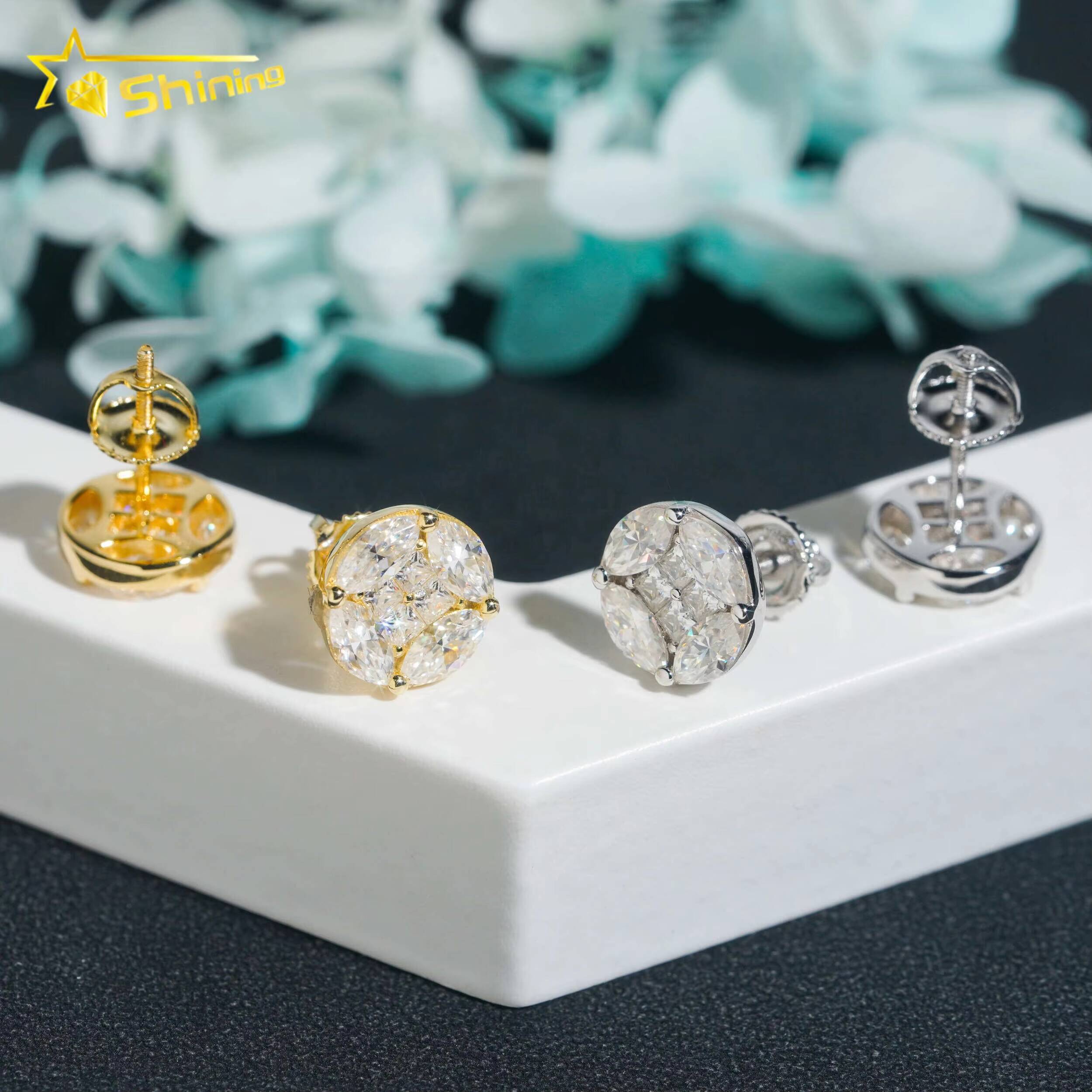 Pass Diamond Tester 925 Sterling Silver Hip Hop Stud Earrings High Quality Iced Out Vvs Moissanite Earrings