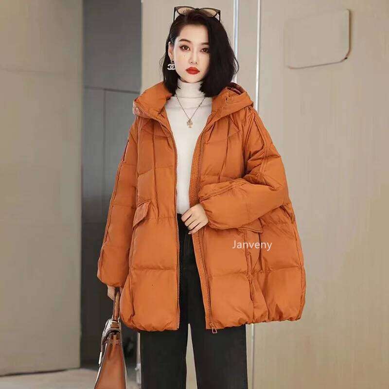 Janveny Women 90% White Duck Down Jacket Hooded Autumn Winter Warm Oversize Puffer Coat Casual Loose Thick Parkas Female Outwear MDNG
