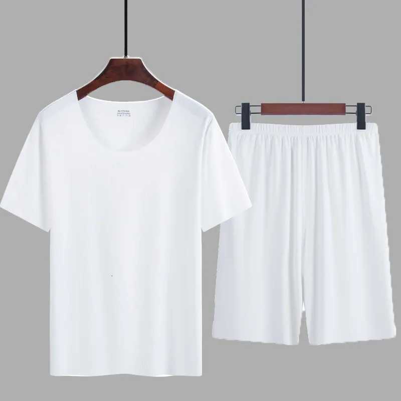 Summer New Mens Ice Silk Pajamas Set Homewear Suit Summer Man Loungewear Suit Modal Thin Short-Sleeved Mens T-Shirt With Short W250717
