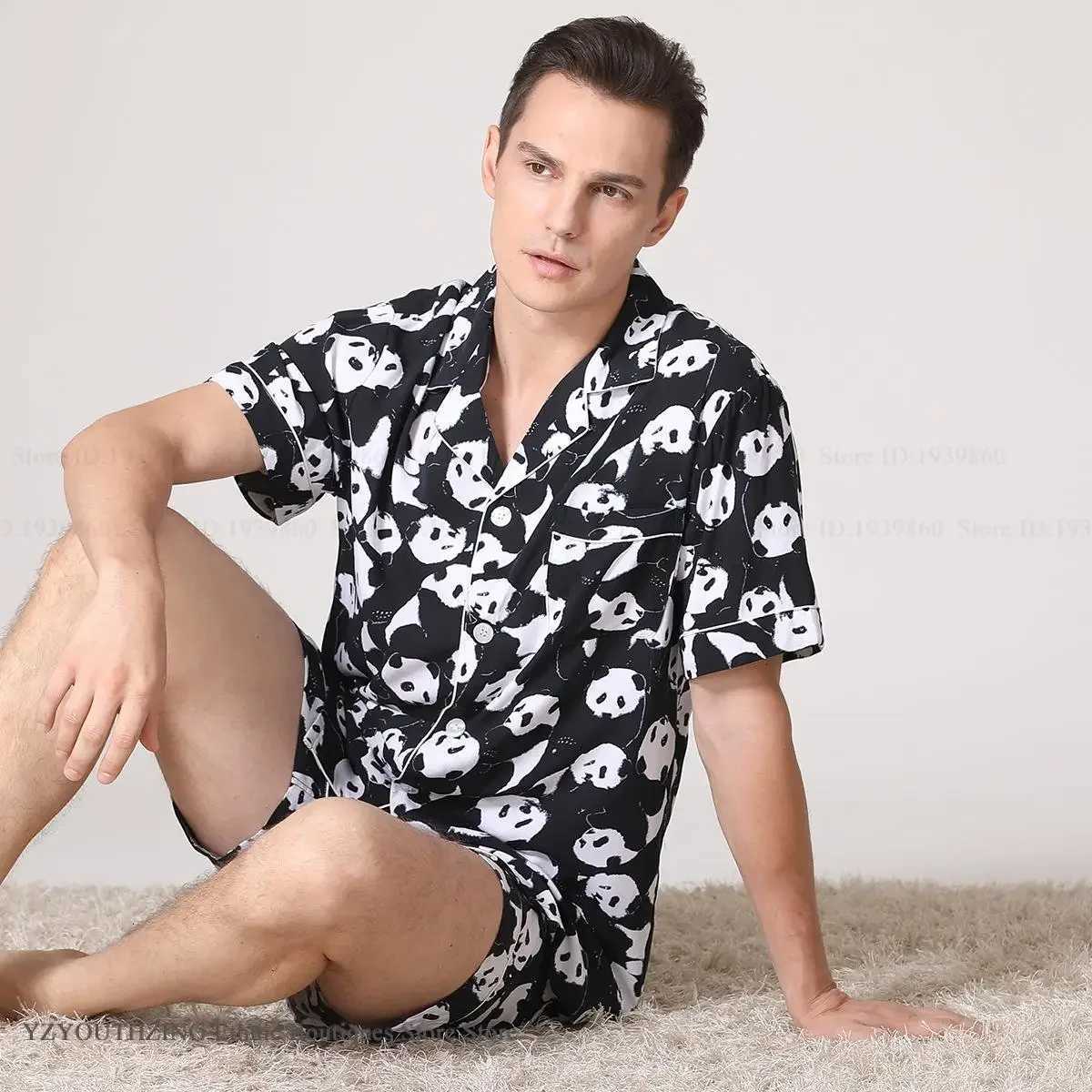 New Mens Pajamas Set Spring Summer Short Sleeve Shorts Pajamas Suit Home Clothes Loose Casual Plaid Sleepwear Lounge Wear W250717
