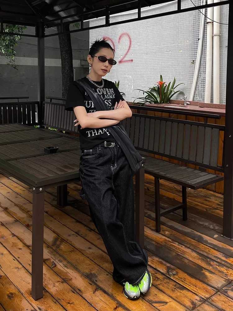 2025 New High Waist Baggy Jeans for Women American Retro Casual Loose Denim Pants Streetwear Embroidered Black Wide Leg Jeans R250716
