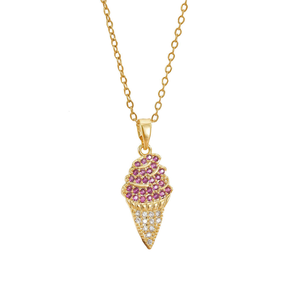 Summer New Ice Cream Cone Titanium Steel INS Style Necklace Dessert Vacation Pendant Collarbone Chain Niche Jewelry 2A3