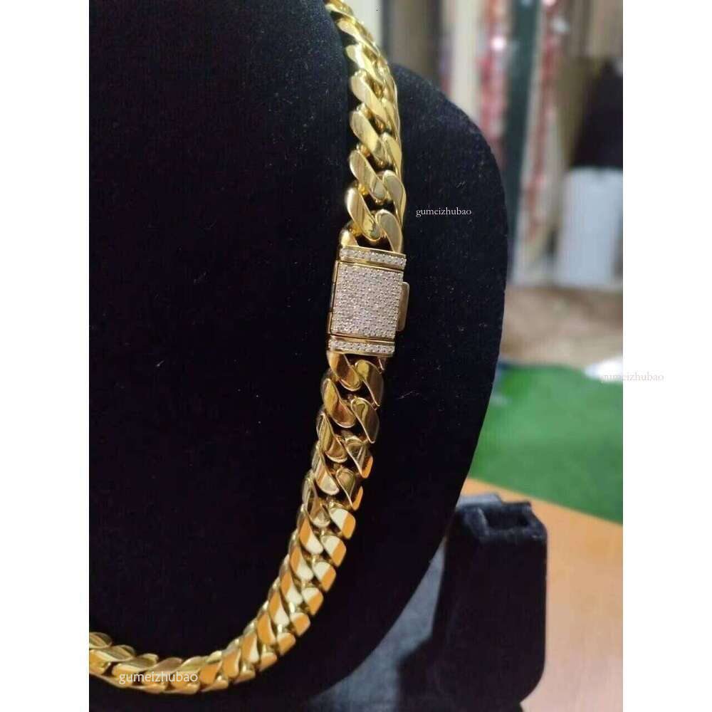 chain StoreK gold20mmMiami Link Cuban Genuine Silicone Stone Men's Chain 14k Gold Plated