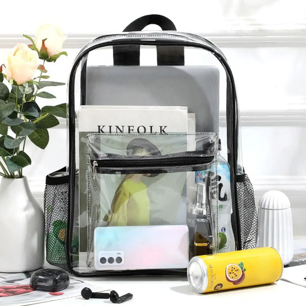 Transparent PVC Outdoor Sports Fitness Knapsack Casual Travel Visible Backpack Large Capacity Waterproof Shoulders Bag 250714