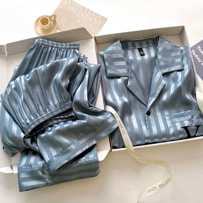 Spring Summer New Men 3PCS Pajamas Set Sleepwear Short Sleeve Trouser Suit Loungewear Loose Silk Satin Home Clothes Pajamas Set W250717