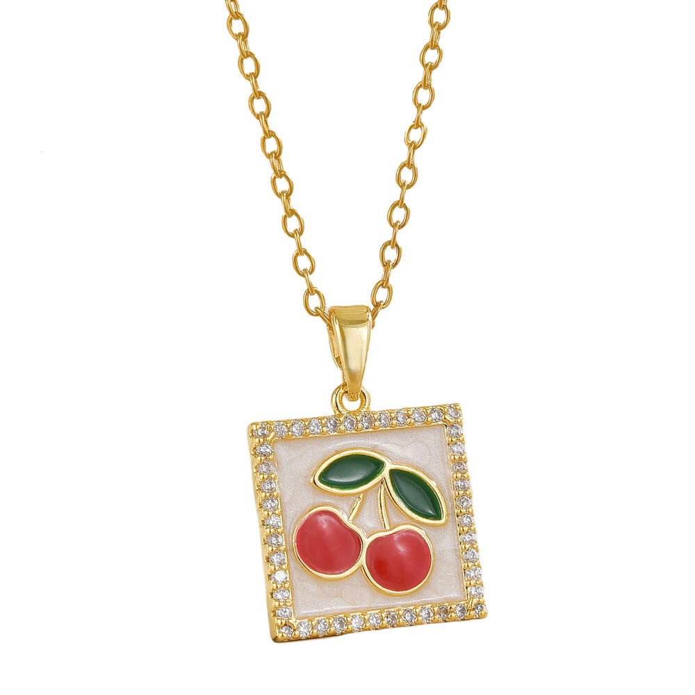 Hot Selling Fashion Simple Fruit Cherry Red Pendant Enamel Women's Collarbone Versatile Necklace Wholesale C9a