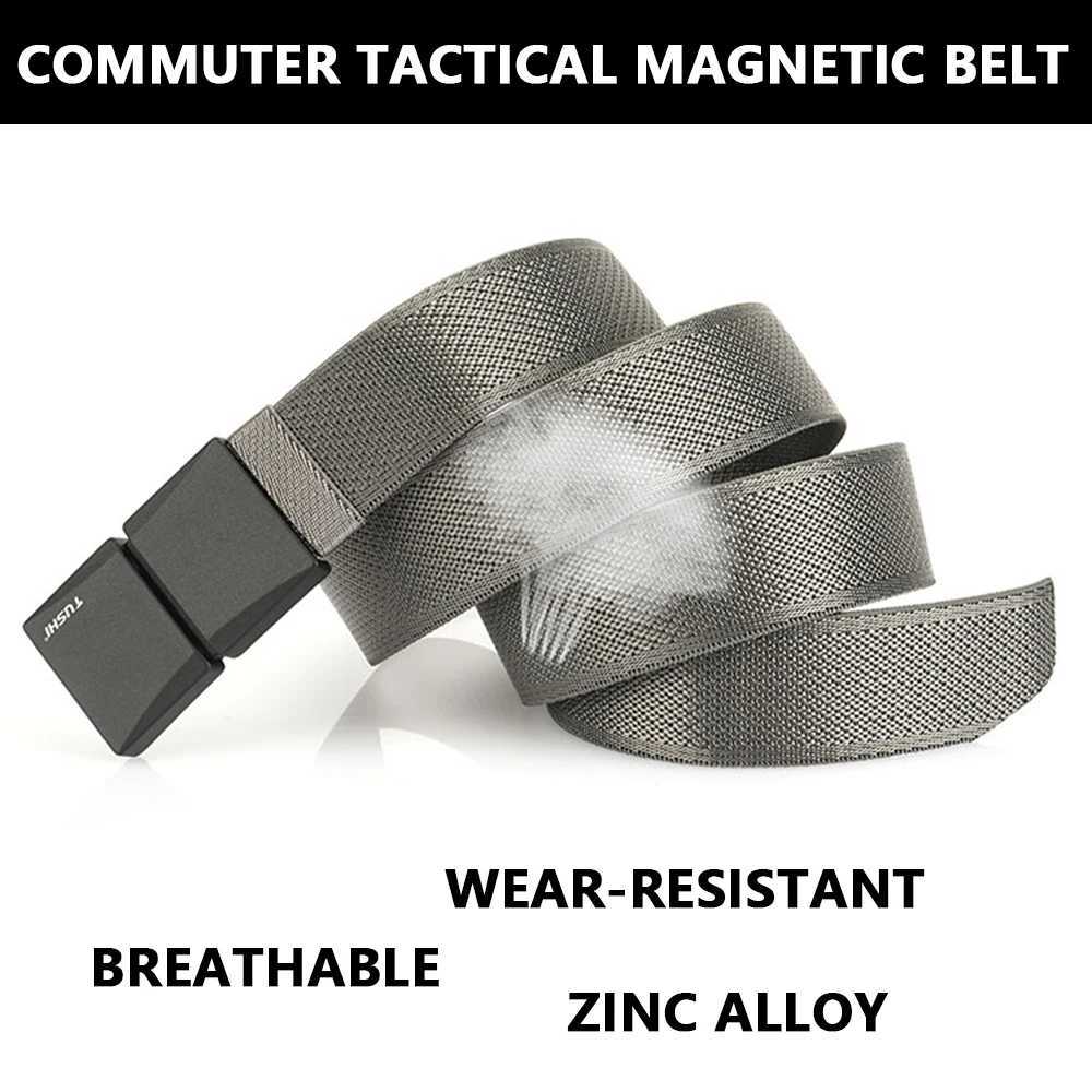 TUSHI New Magnetism Alloy Quick Release Pluggable Buckle Elastic Belts For Men Durable Tactical Belt Cowboy Outdoor Belt Hunting W250717