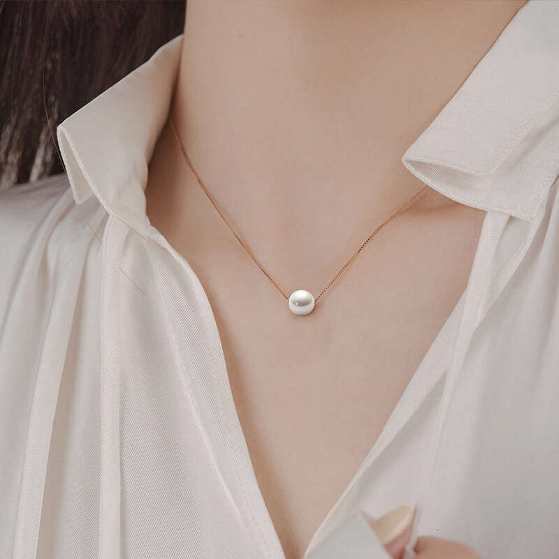 Korean Fashion Simple INS Style Freshwater Necklace Pure Sier Versatile Single Pearl Pendant For Women 12E