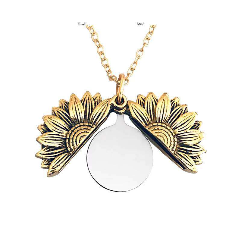 Lover's Gift Engraved Stainless Steel Suower Necklace Openable Double Letter Pendant Flower