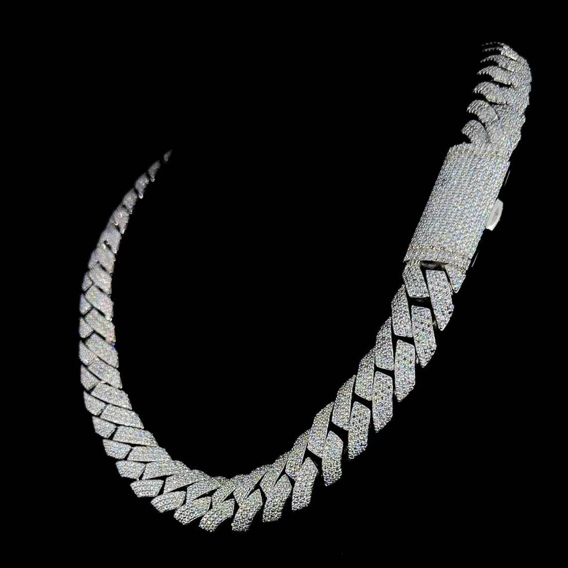 16 Miami Iced Out Cuban Chain Made In 925 Sterling Silver Embellished With Moissanite Diamond Iced Out Hiphop Cuban Link Chain