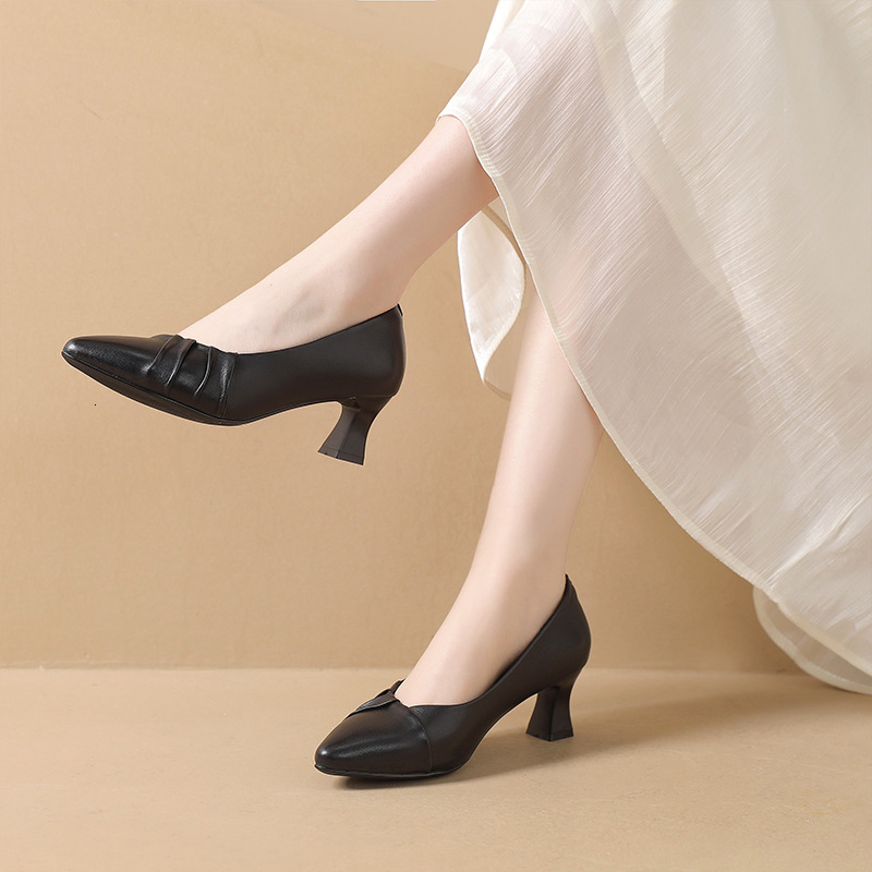 6117006Top Layer Cowhide Fashion Heels 2025 Spring New Genuine Leather Work Women's Shoes ddmysaturn