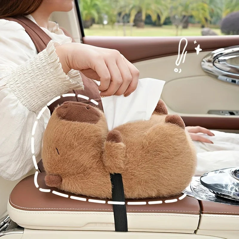 Plush Capybara Car Tissue Holder Cute Cartoon Hanging Automotive Tissue Box for Car Seat Back Sun Visor Accessories 250715